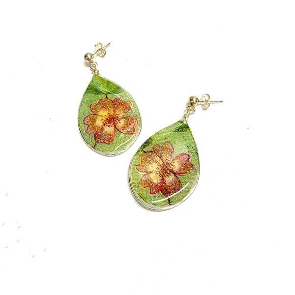 HANDMADE Mixed Media Floral Resin Art Sterling Silver Drop Earrings - Picture 10 of 10